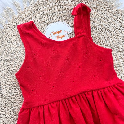 Vestido em Lase Floral com Lacinho na Alça - Vermelho